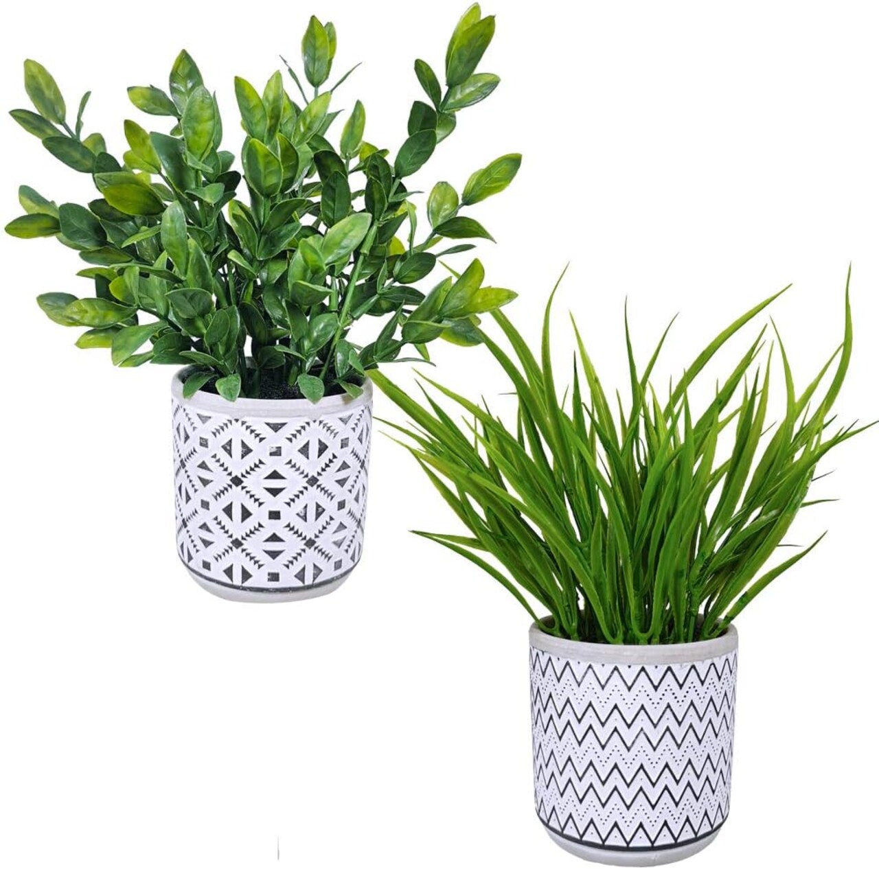 Set of 2 Artificial Potted Plants - Eucalyptus and Grass in Stylish Concrete Planters